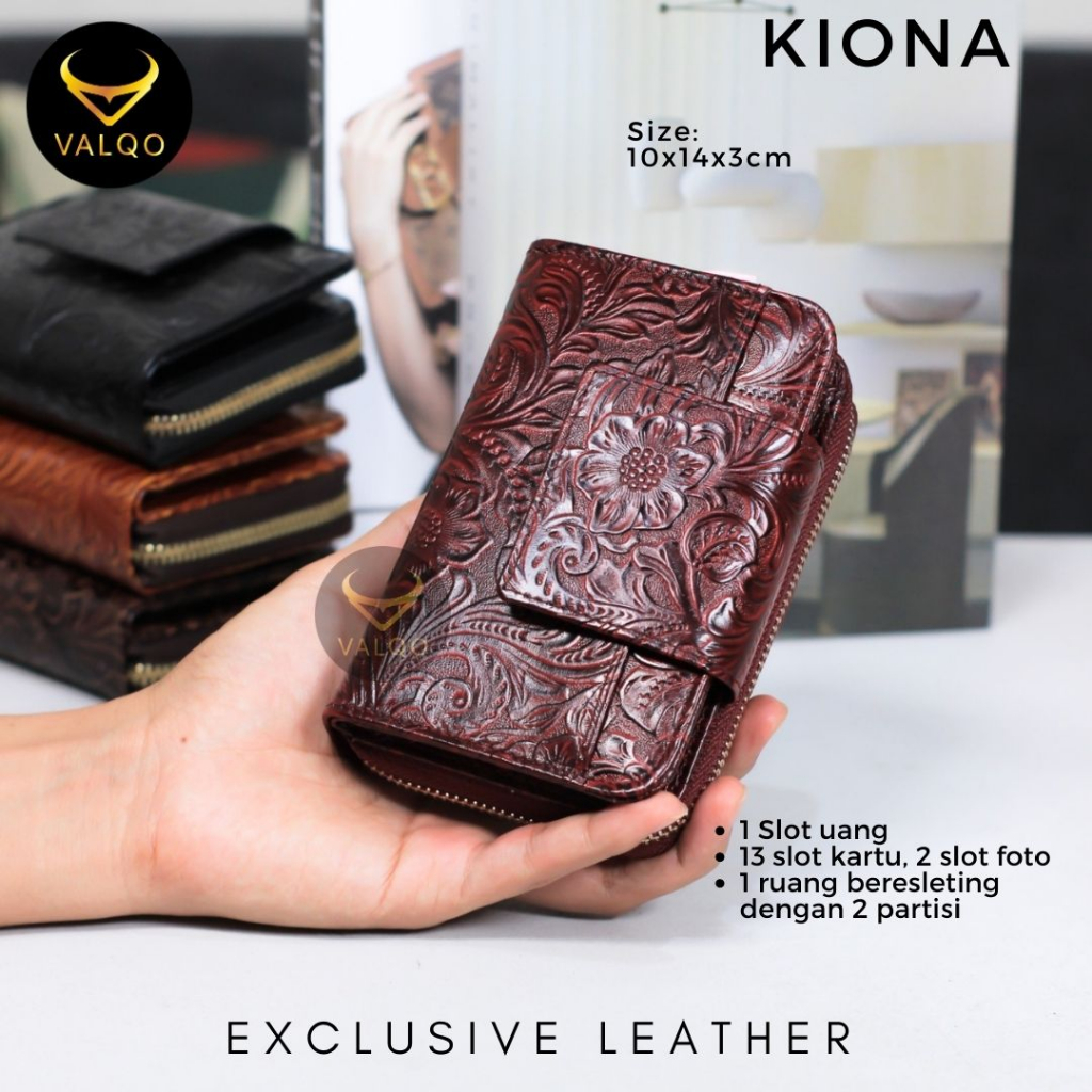 [VALQO] KIONA Batik Dompet Kulit Sapi Wanita 13 Kartu 2 Foto Slot Resleting Dompet wanita Dompet kecil Dompet Pendek