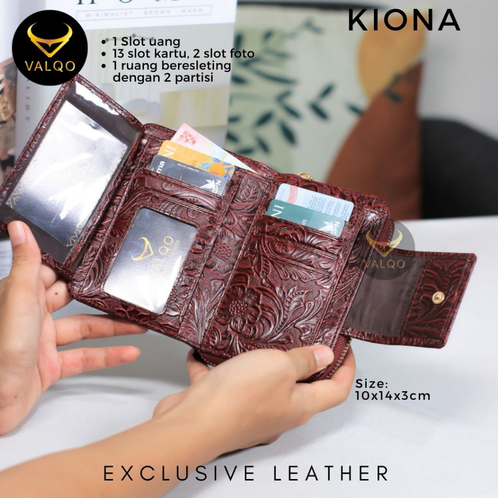 [VALQO] KIONA Batik Dompet Kulit Sapi Wanita 13 Kartu 2 Foto Slot Resleting Dompet wanita Dompet kecil Dompet Pendek