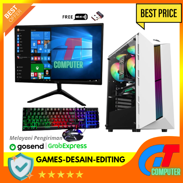 PC GAMING DESAIN GRAFIS CORE I7 MONITOR 19 INC KEYBOARD MOUSE BONUS WIFI SIAP PAKAI