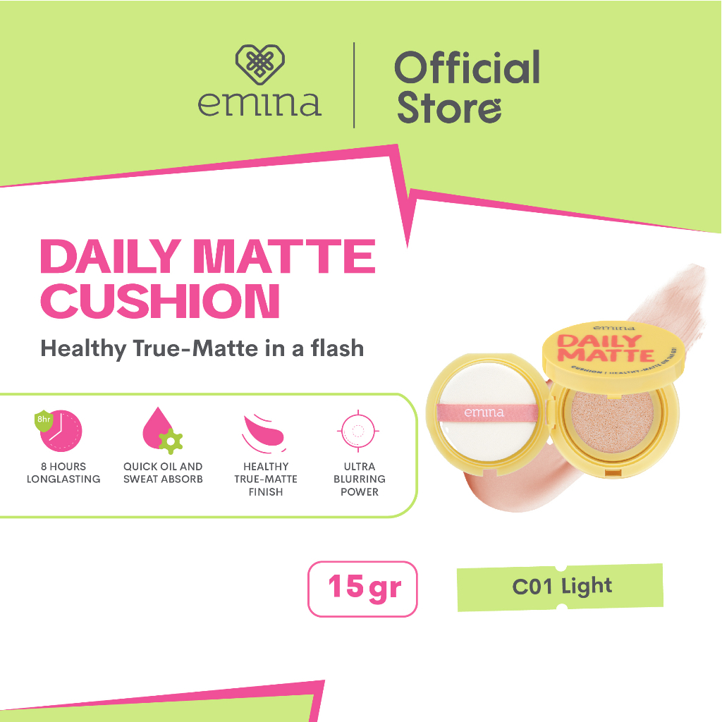 EMINA Daily Matte Cushion / Indonesia Cushion Wajah / Healthy True Matte Finish Quick Oil Sweat 8 Ho