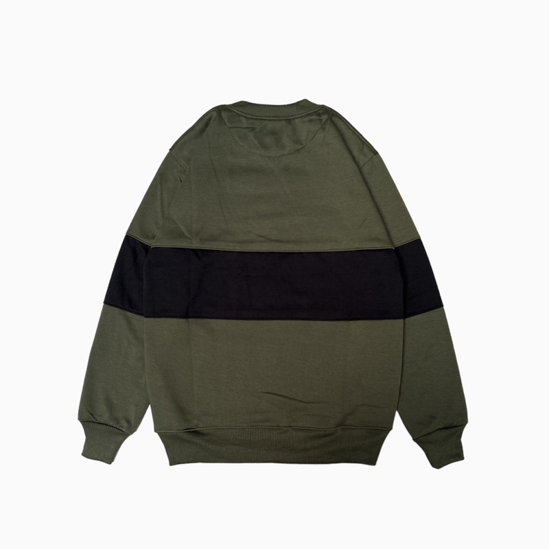 PHOMPPHIESS Sweater Crewneck Army Strip Hitam Sweater Kombinasi Pria Wanita
