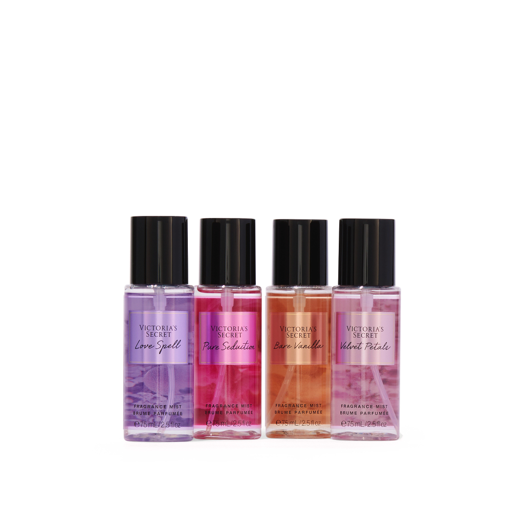 VICTORIA'S SECRET GIFT SET TRAVEL SIZE - MINI MIST DAN LOTION PURE SEDUCTION, VELVET PETALS, BARE VANILLA, LOVE SPELL