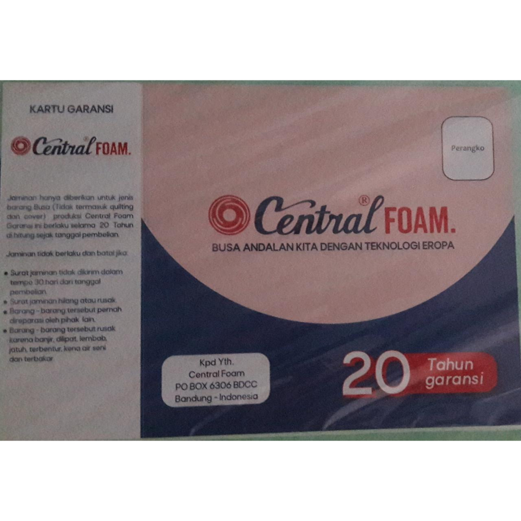 Kasur Busa Central Foam No 2 Tebal 20cm - Density 23 Garansi 20 Tahun [ Central Foam INOAC ]