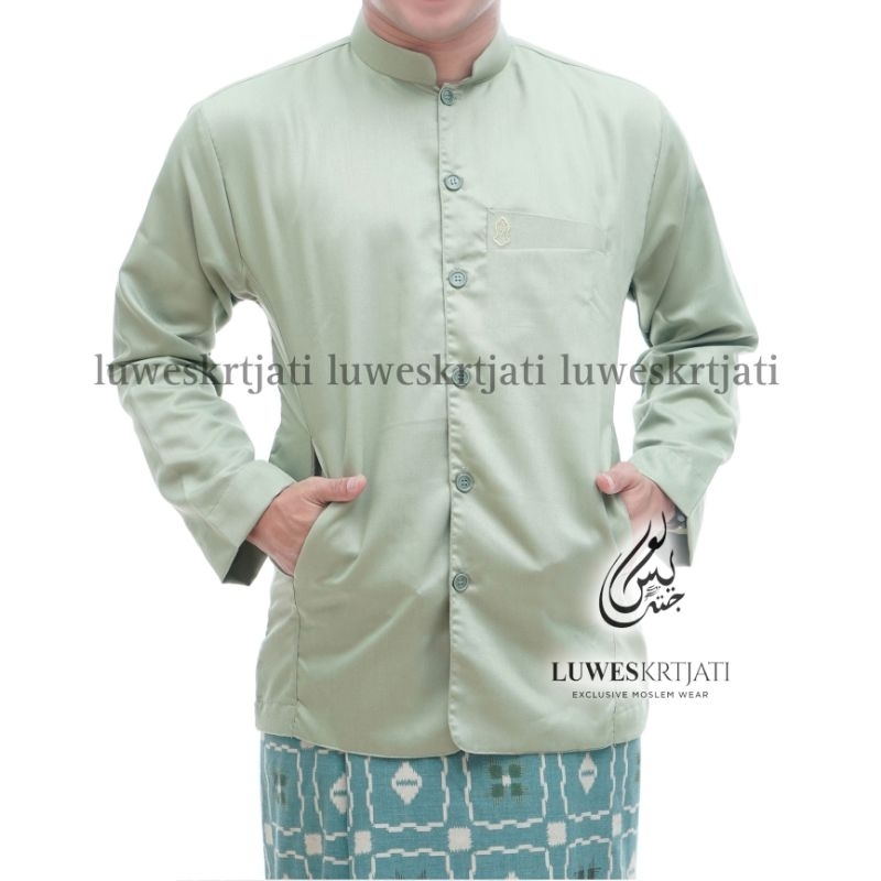 BAJU KOKO LUWES SEMI  JAS WARNA SAGE GREEN SAKU BORDIR TROMPAH KOKO POLOS koko habaib koko Taqwa kok