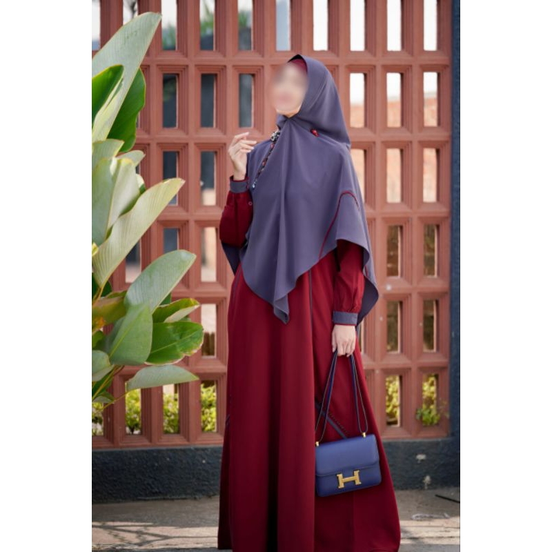 Aulia Fashion set Gamis Maira Maroon Dark Grey