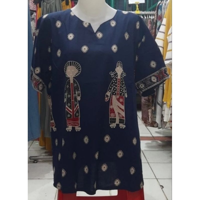 BLOUSE BATIK ATASAN WANITA JUMBO BU TEJO LENGAN PENDEK