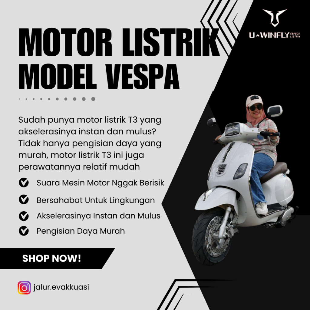 Motor Listrik Model Vespa Uwinfly T3 / Terlaris Se-Bali