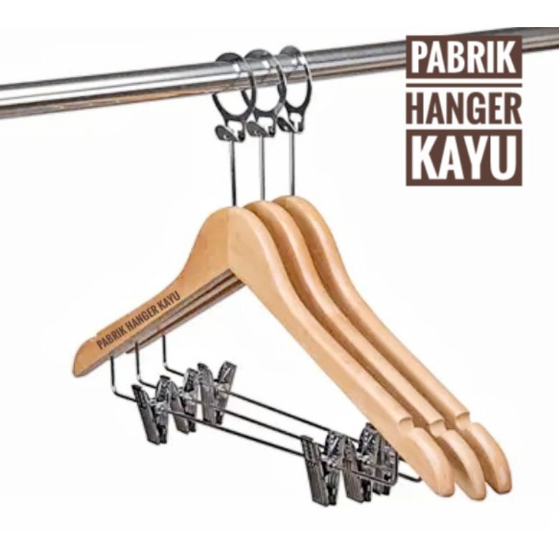 HANGER KAYU HOTEL / ANTI THAF JEPIT BAJU NATURAL DEWASA