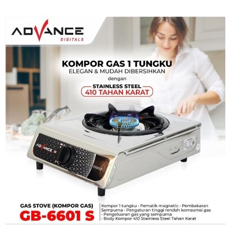 Advance Kompor Gas 1 &amp; 2 Tungku GB-6601S 6602S Stainless Steel Tahan Karat