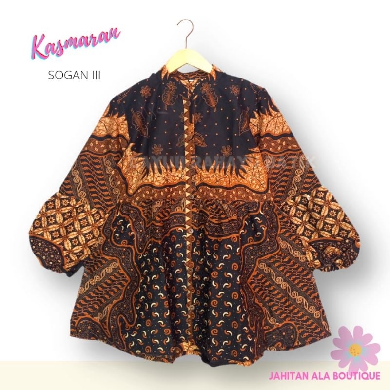 KASMARAN SOGAN - Atasan Batik Sogan Wanita Muslimah - Blus Batik Kerja