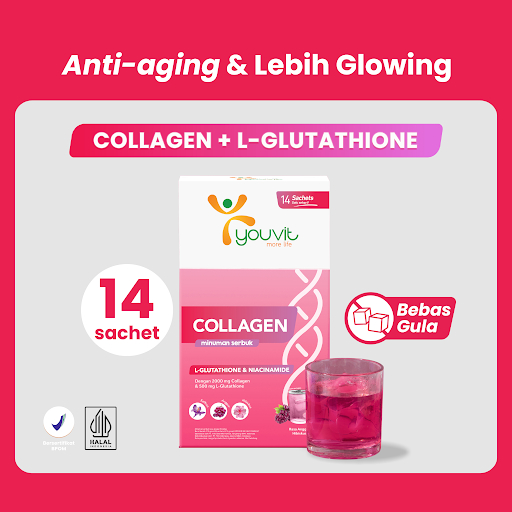 Minuman Kolagen Serbuk | Youvit Collagen Drink dengan L-Glutathione &amp; Niacinamide untuk Anti Aging