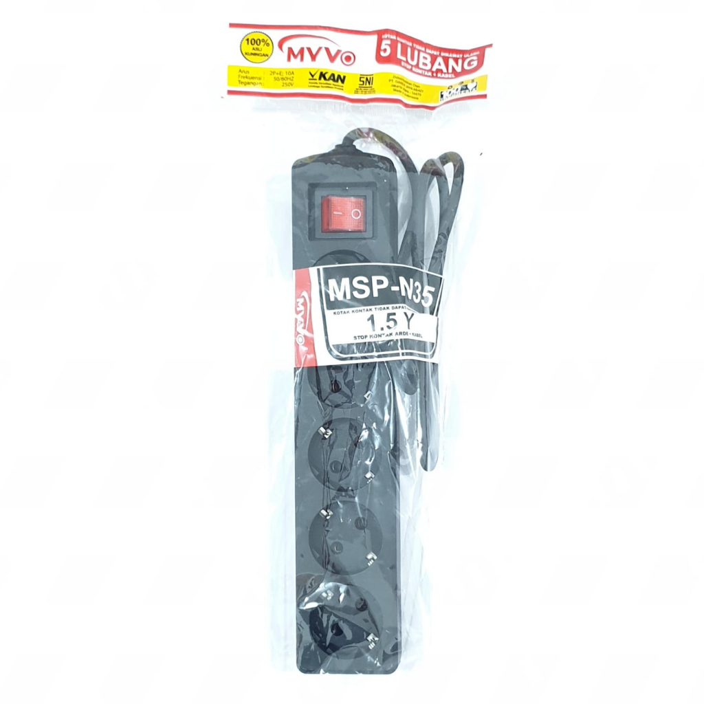 Myvo BLACK SERIES 2L 3L 4L 5L Stop Kontak Arde Switch Lampu Plus Kabel 1,5Y 3Y 5Y / Colokan Listrik