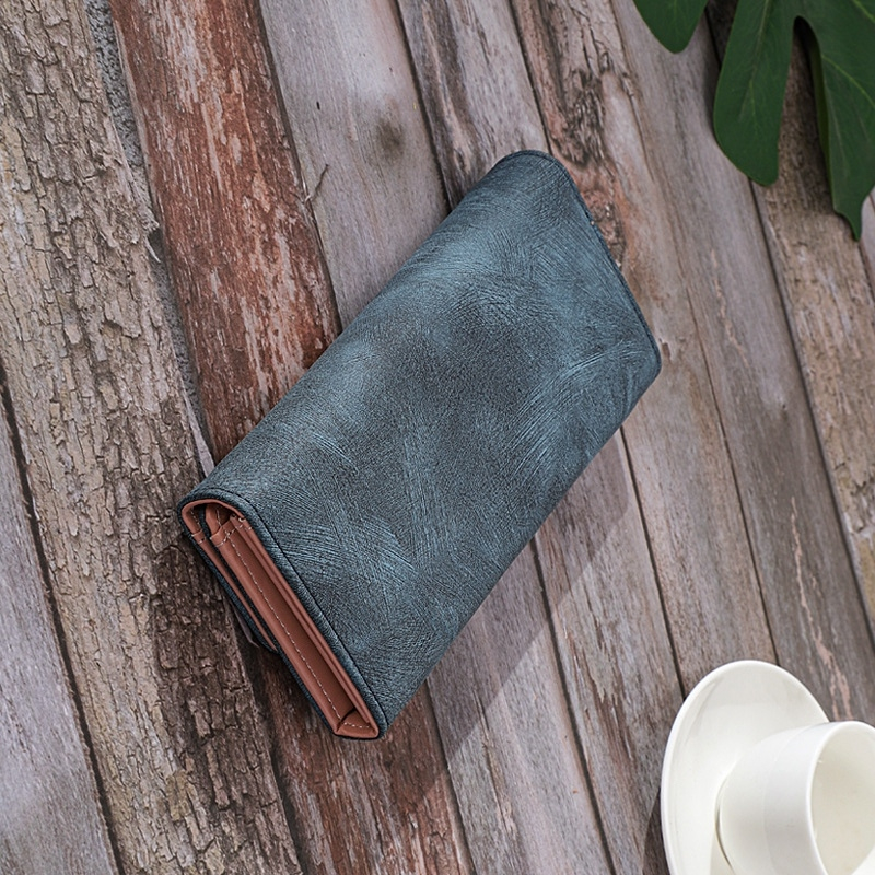 DOMPET LIPAT PANJANG WANITA KULIT IMPORT PESTA TERALLA KEKINIAN WA752T3 BESAR CEWEK KOREA SLOT KARTU UANG KERTAS PREMIUM BIRU MURAH REMAJA BATAM BRANDED