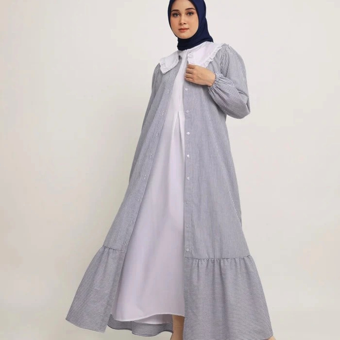 ELZATTA DRESS GAMIS KERAH KATUN STRIPE (PONOROGO)