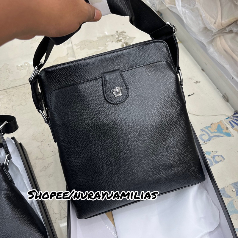 Tas selempang pria Versace kulit asli import tas slempang pria branded