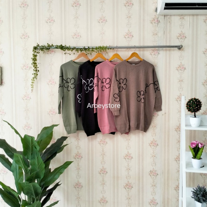 Jumbo Atasan Rajut Atasan Bigsize Knit Wanita motif bunga