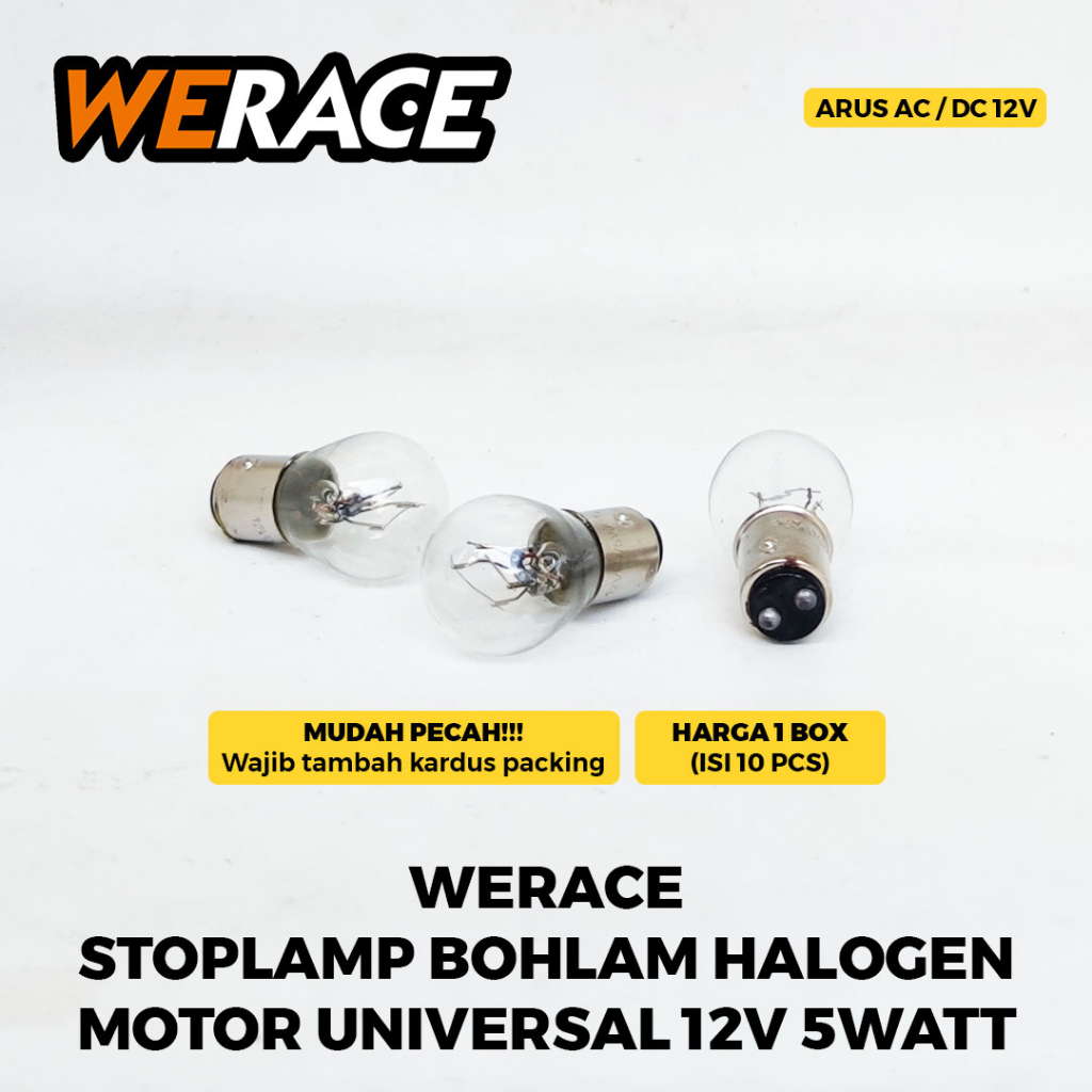 [WERACE] STOPLAMP BOHLAM LAMPU STOP STANDAR HALOGEN MOTOR UNIVERSAL 12V 5WATT PERBOX ISI 10BIJI