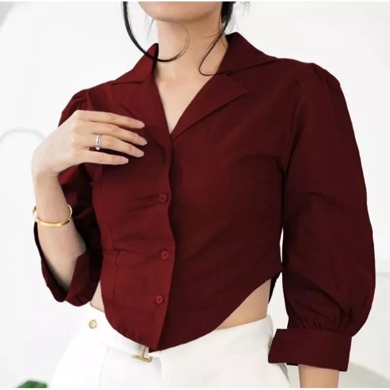 Tam Store Cloth Atasan Wanita Kemeja Puff Chia Blouse Kemeja Crop Top Crinkle