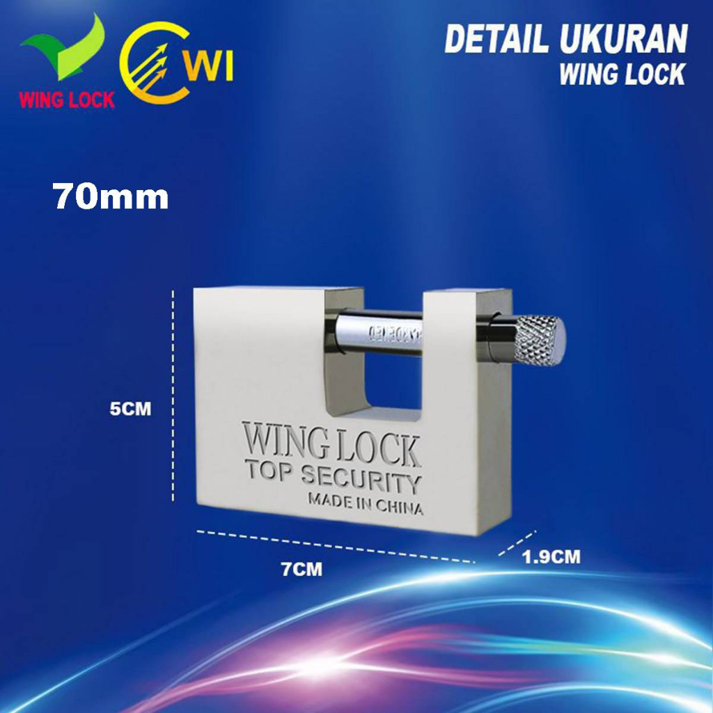 Gembok Pagar Besar Wing Lock 70mm 90mm Rumah Gudang Ruko Baja Anti Karat Anti Cairan Setan Potong Bor Ketok