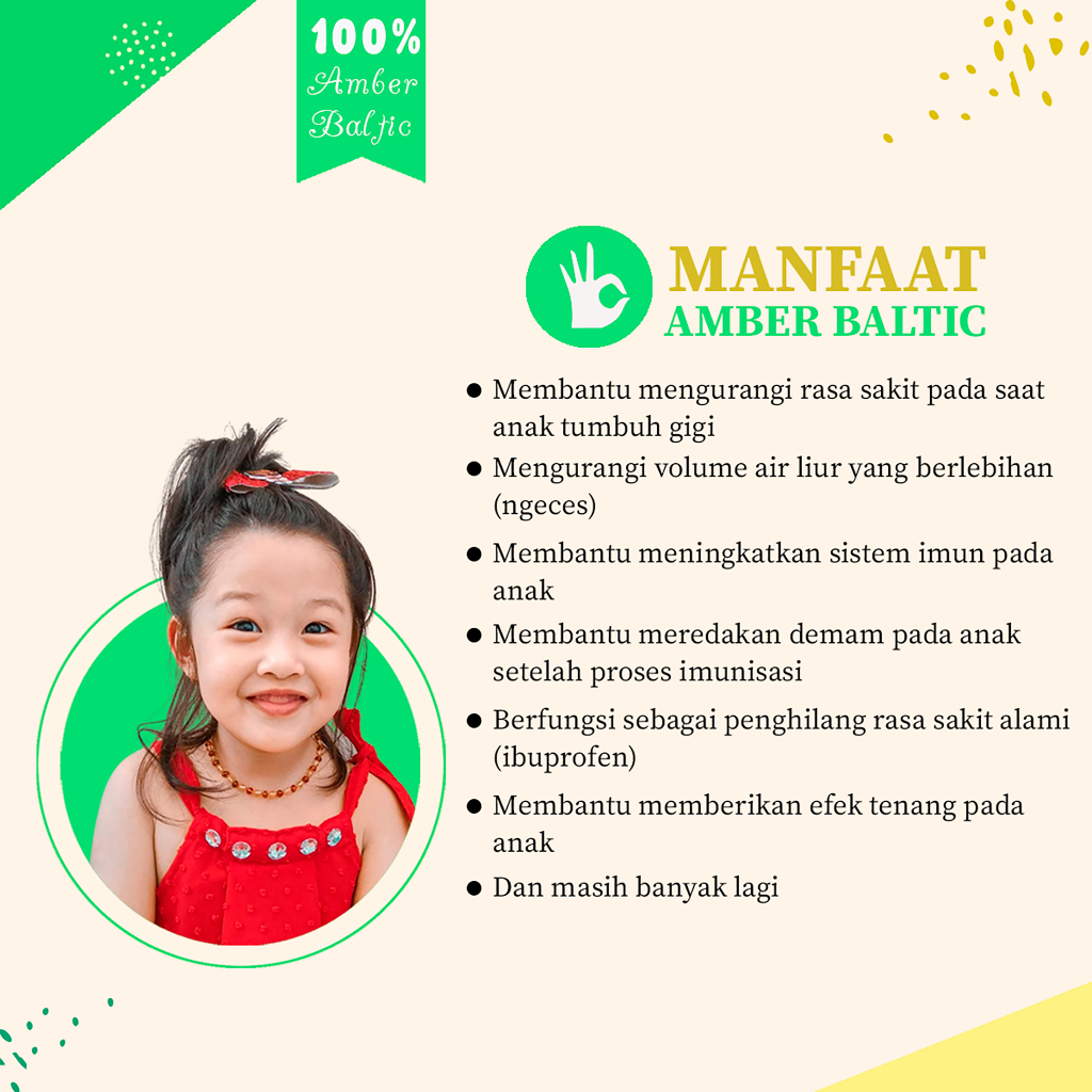 PROMO FREE GELANG - Kalung Amber Baltic Bayi, Balita dan Anak Green Glossy X Pink Quarts by AMBER SEMUT