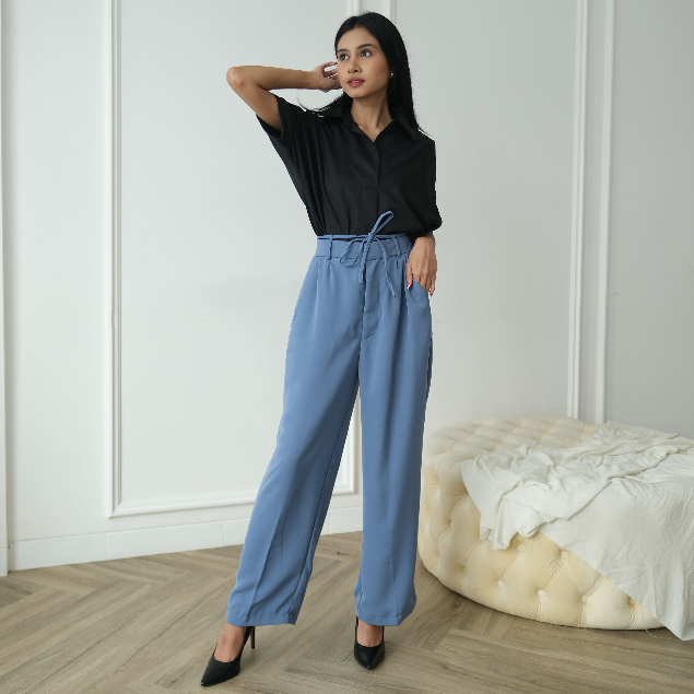 Rui Belt Loose Pants - Celana Panjang Wanita - Korean Style - Casual Pants