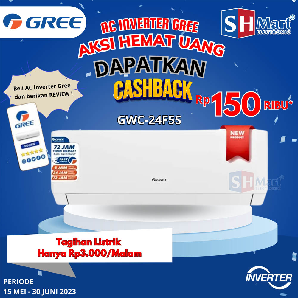 AC GREE 2,5 PK INVERTER GWC-24F5S R32 UNIT ONLY GARANSI RESMI