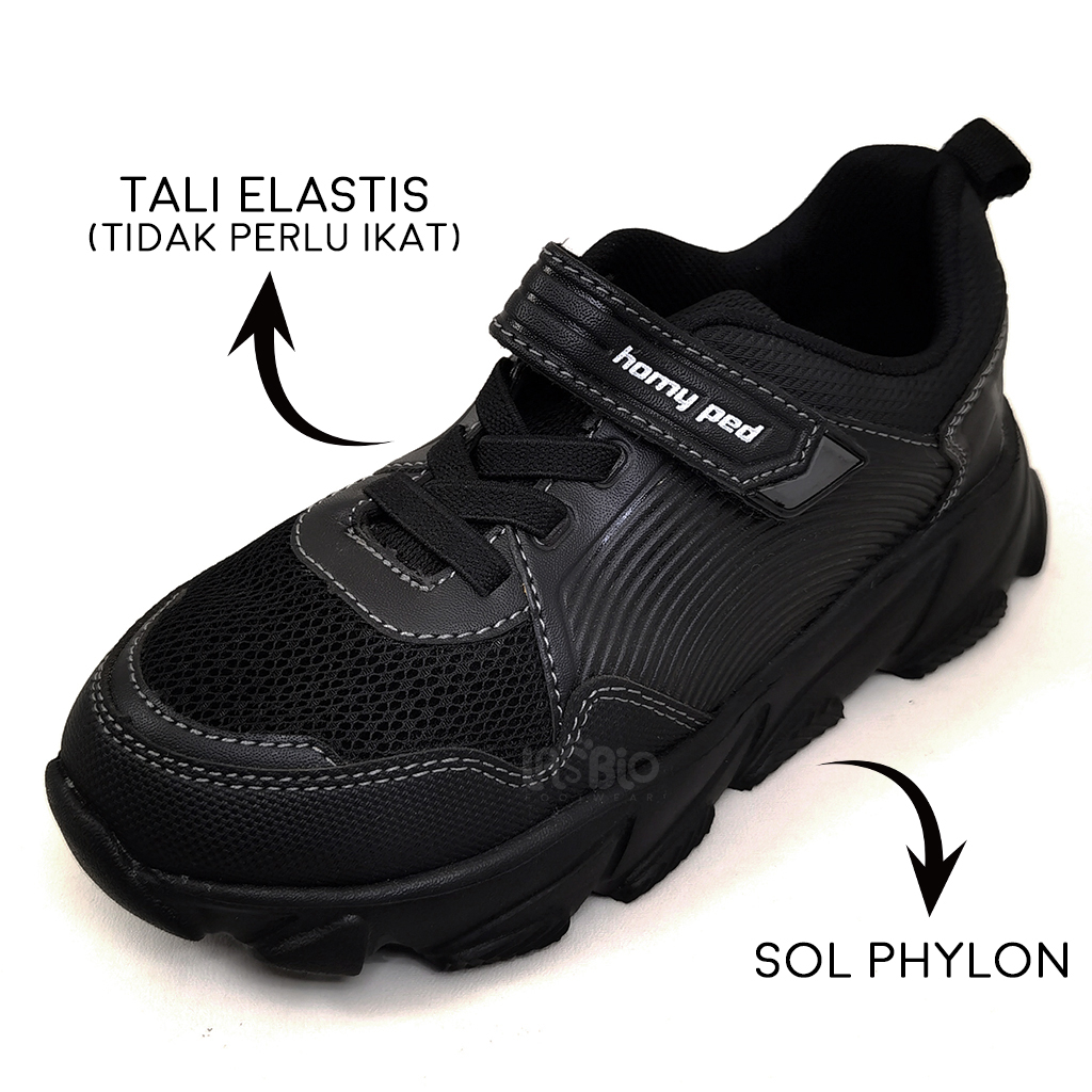 Homyped - Glowing 01 Sepatu Sekolah Anak Warna Hitam All Black