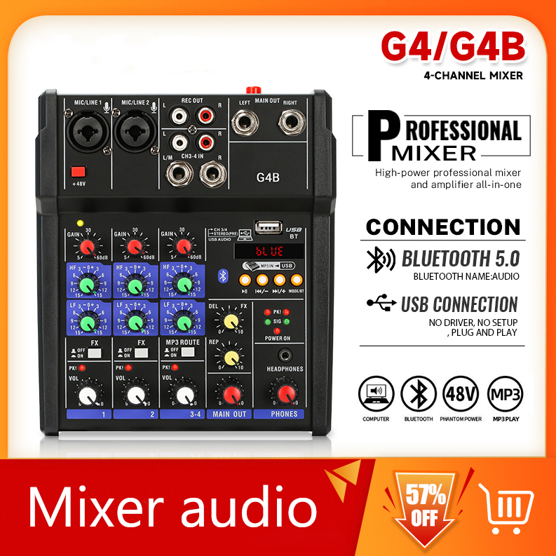 AUDIO 4  Saluran Profesional Mixer Portabel Konsol Suara Input Komputer 48V Daya Siaran Langsung A4 PK TEYUN JIY