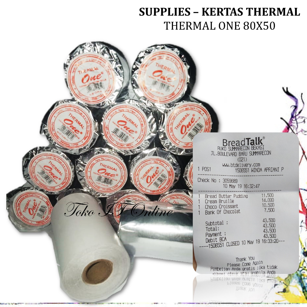 KERTAS STRUK THERMAL ONE 80X48 80X50 STRUK KASIR PPOB THERMAL ONE 80X48 80X50 KERTAS STRUK RESTORAN KERTAS THERMAL ONE 80MM 80X50