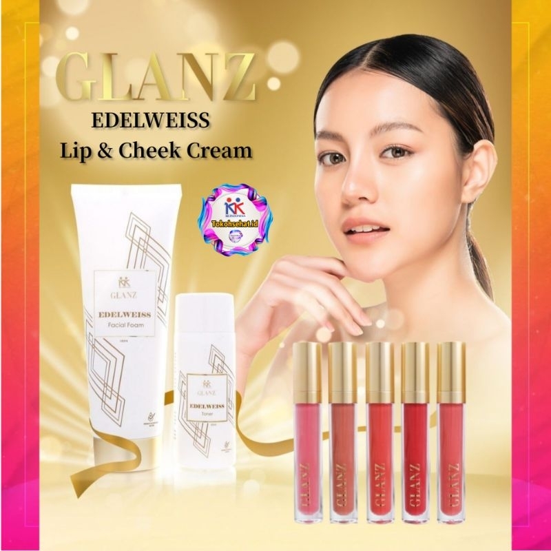 Glanz Edelweis Skincare Series All Varian Lipstik Series Facial Foam Toner Day Cream Night Cream Vitamin C Serum Lip &amp; Chek Cream Original kk Indonesia