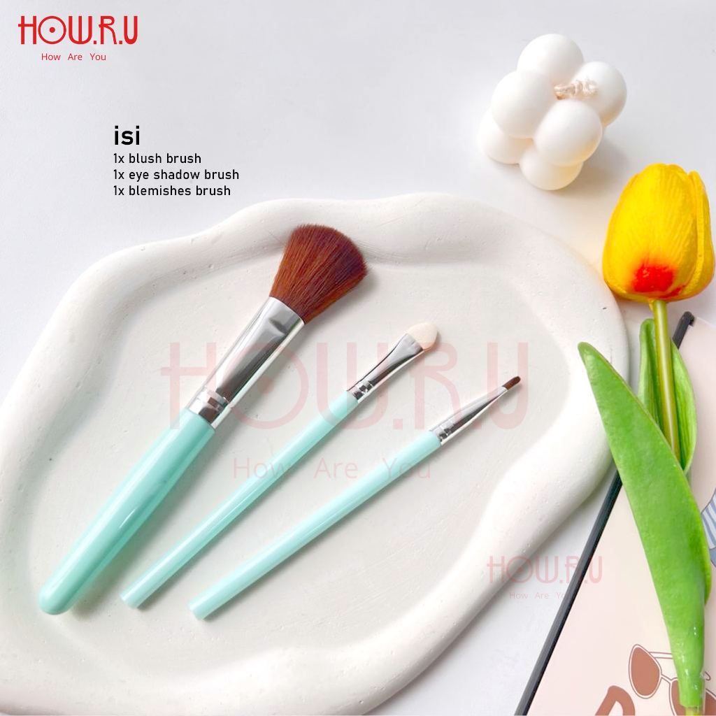 HOW.R.U | 3in1 Brush Kuas Make Up untuk Blush / Eye Shadow / Lipstik