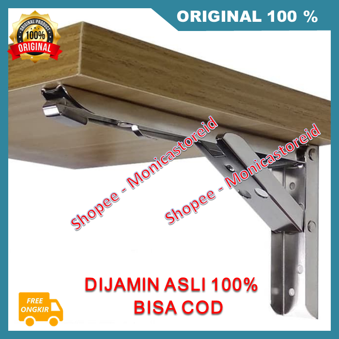 Siku Lipat Stainless Steel Engsel Bracket Besi Siku Meja Lipat Rak 100% ORIGINAL
