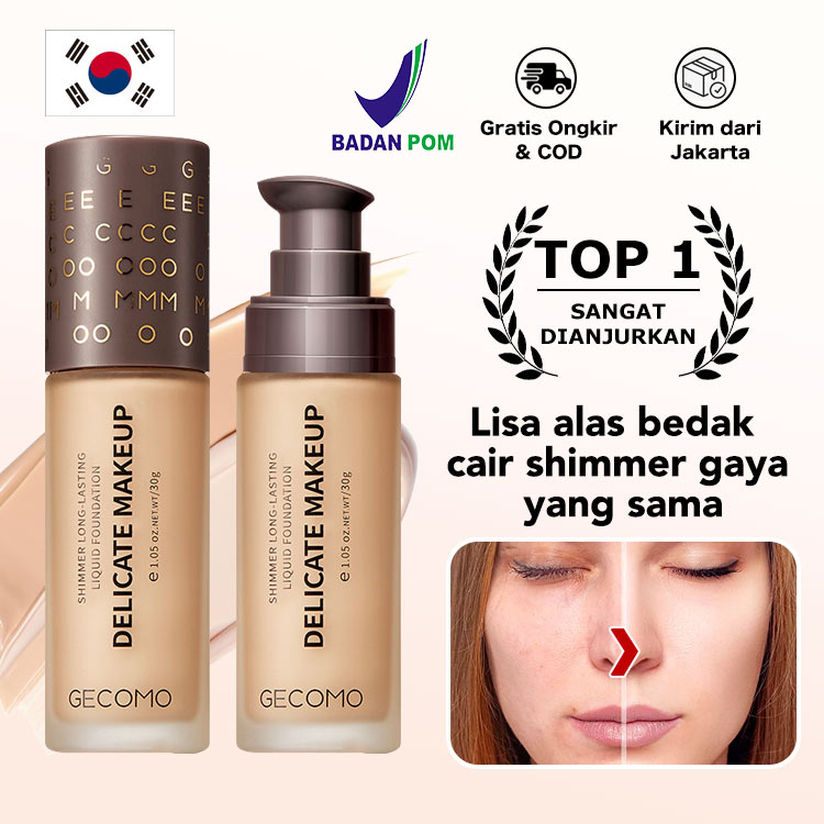 Lisa Same Style Shimmer Liquid Foundation concealer kedua, Melembabkan Cakupan Tahan Lama 24 jam, SPF50+ PA+++