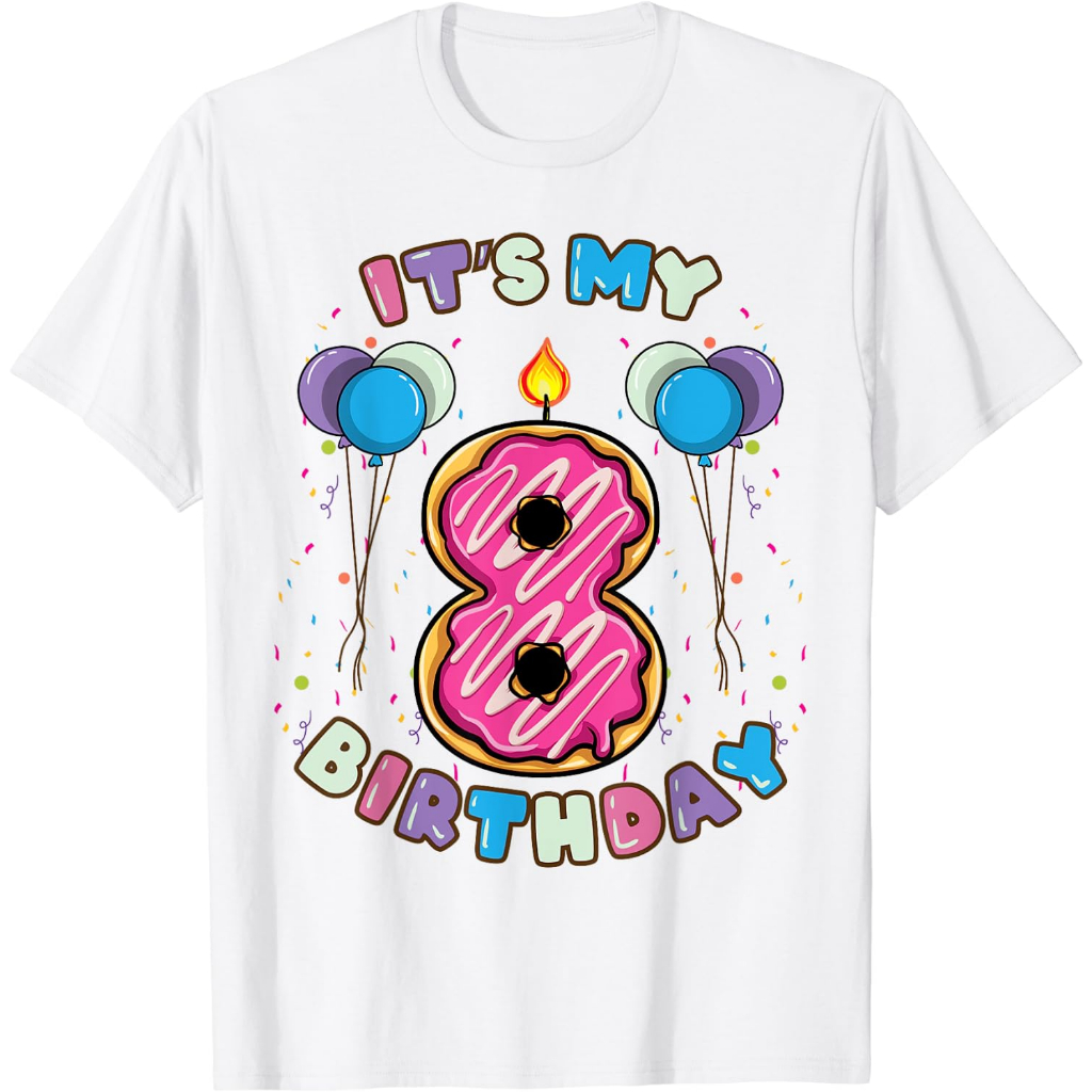 Kaos Anak 8th Birthday Donut Birthday Pakaian Fashion Baju Atasan Anak Laki Perempuan Cowok Cewek Di