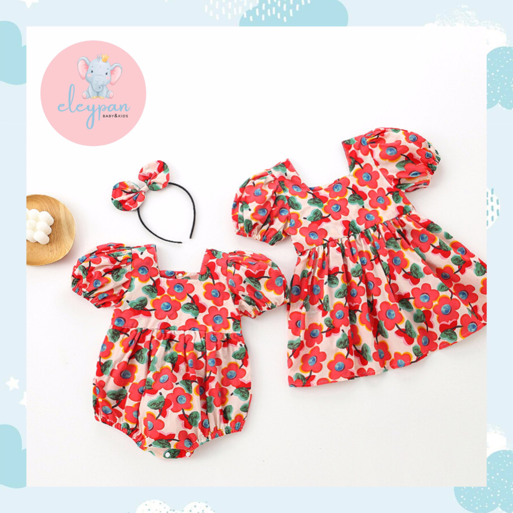 Romper Bayi Perempuan Free Bando Impor Dress Anak Cewek Motif Bunga / Baby Jumper Import