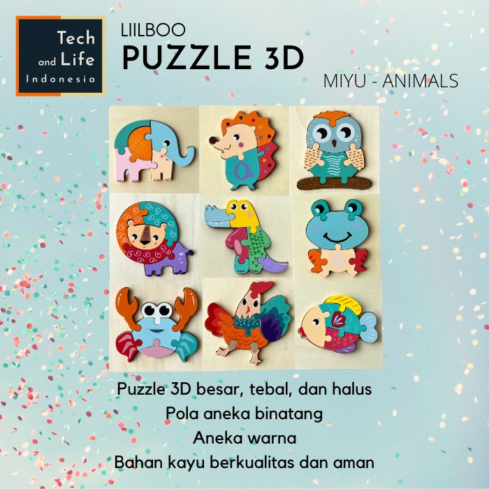 Mainan Edukasi Anak Montessori Puzzle Balok Kayu 3D Hewan