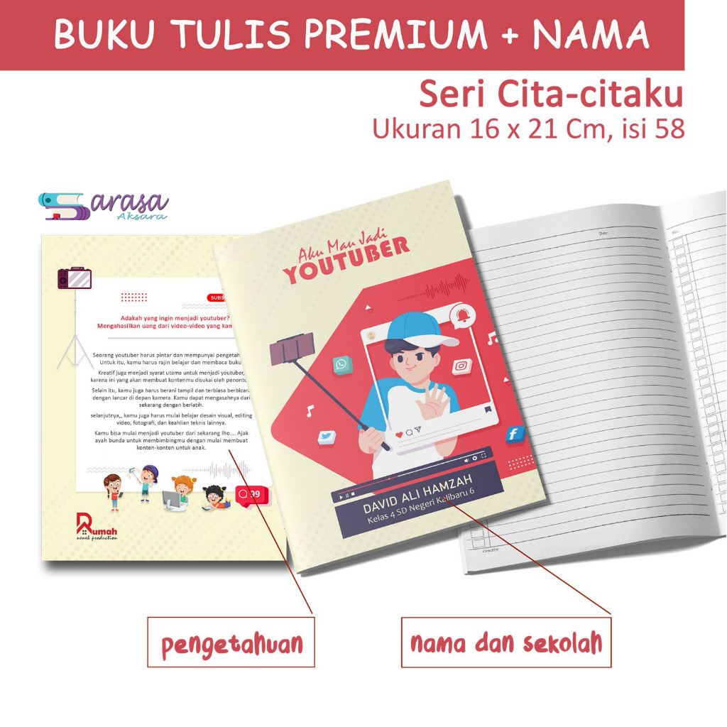 

BUKU TULIS SEKOLAH CUSTOM COVER / BUKU TULIS FOTO ANAK / BUKU TULIS COSTUM DESAIN ISI 38 Lembar