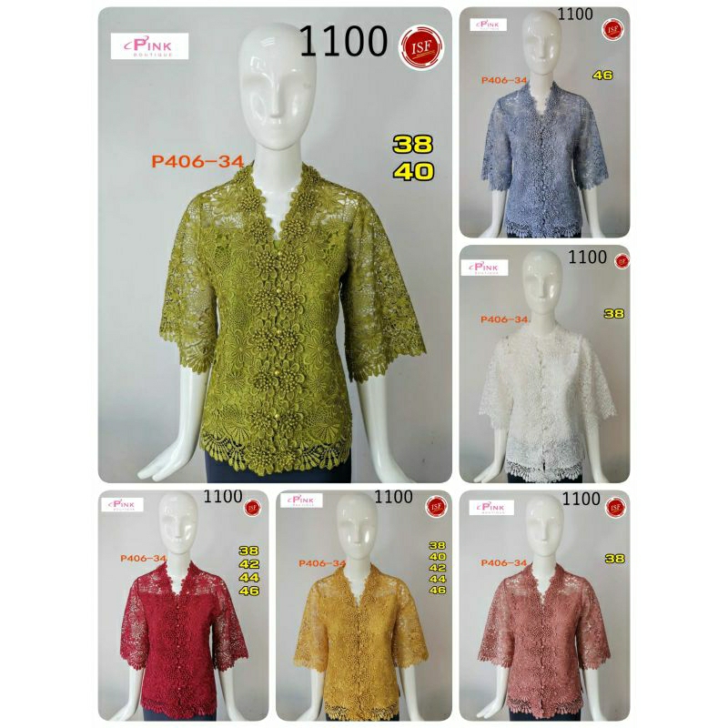 PINK BOUTIQUE P406-34 Blouse Bahan Brokat Tangan lurus