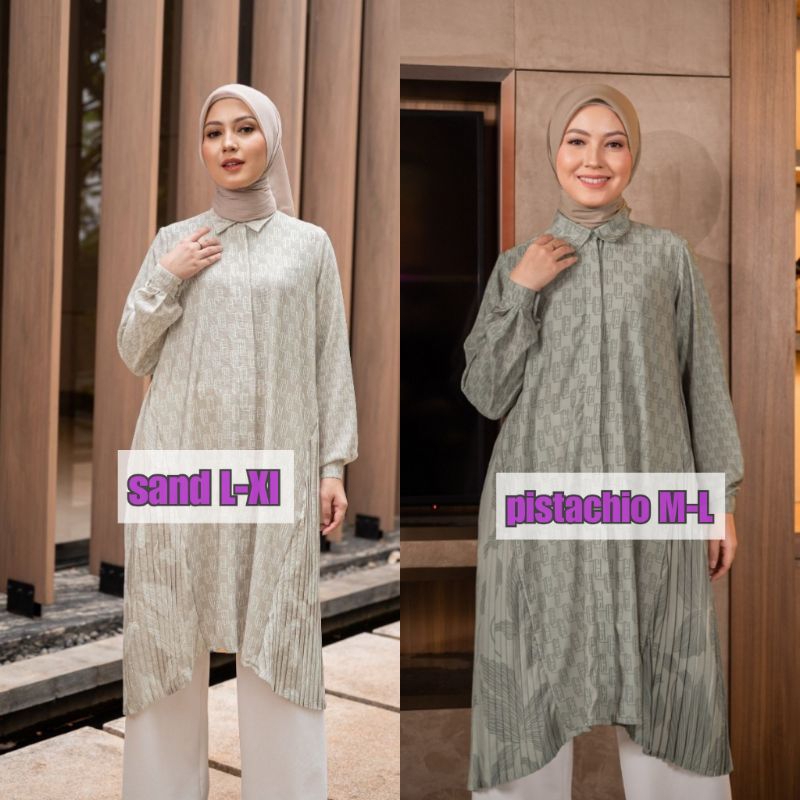 Siap Kirim Alora Monogram Tunic  Sand & Pistachio by Heylocal Local.id