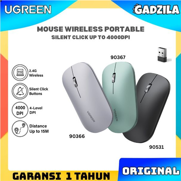 UGREEN Mouse Wireless Bluetooth Mice Silent Click DPI 4000 2.4Ghz PC Komputer Laptop