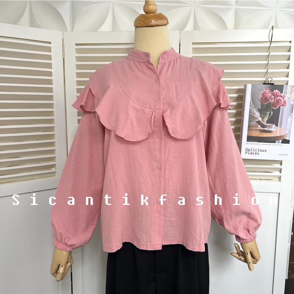 Kemeja Wanita Style Korea / Kemeja Kekinian / Kemeja Linen Angel Premium / Shirt Wanita