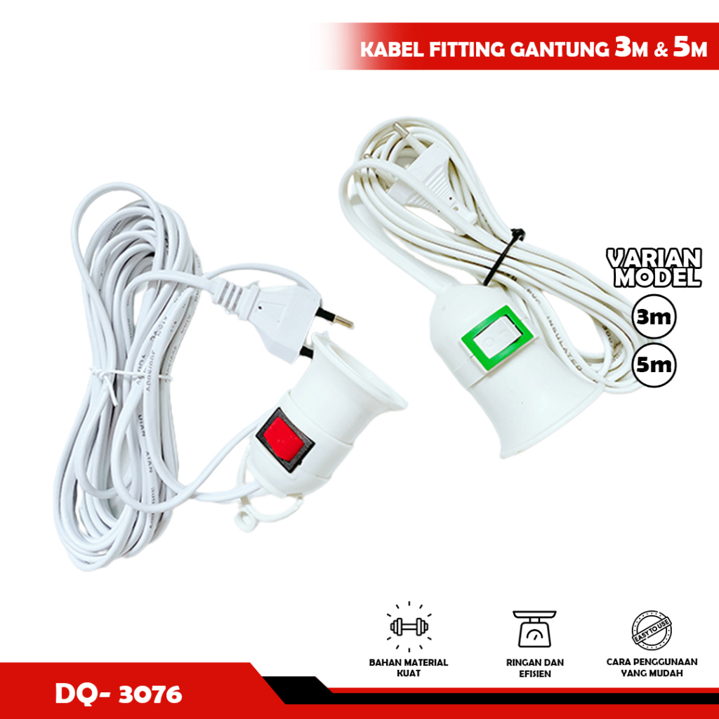 Fitting gantung kabel siap pakai ukuran 3 meter &amp; 5 meter / fitting gantung kabel - YOYOSOO