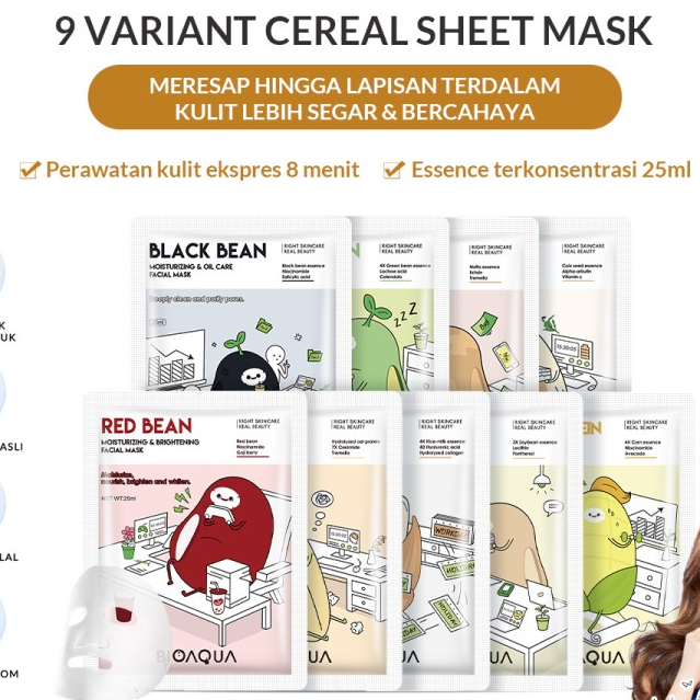 BISA COOD  - BIOAQUA Masker Wajah Cereal Sheet Mask Face Mask 25ml Masker Muka - Rice-Milk