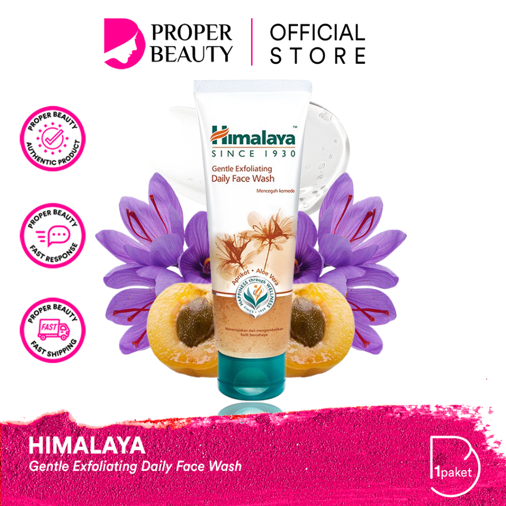 HIMALAYA Gentle Exfoliating Daily Face Wash India / Pembersih Wajah 50ml 100ml / Untuk Kulit Yang Cenderung Komedo / Membersihkan Aprikot Aloe Vera / Facial Cleanser Sabun Cuci Muka Series / Cleansing Neem Brightening Moisturizing Oil Control Foaming Glow