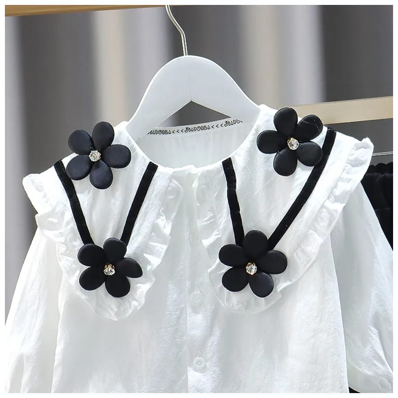 Setelan baju lucu anak perempuan 6 bulan - 5 tahun motif bunga white ala korea impor