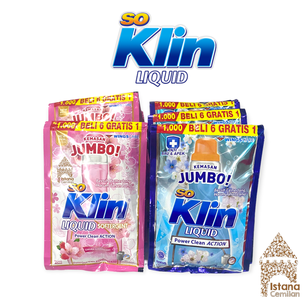 So Klin Liquid Biru / Pink JUMBO 40 ml Renceng (isi 6+1 pcs)