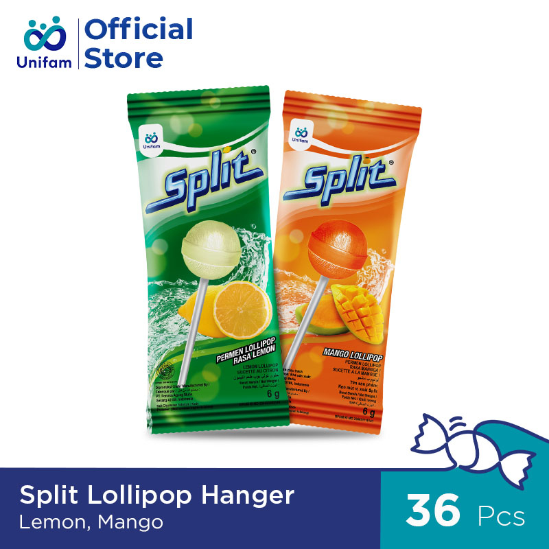 

Split Lollipop Hanger (1 Bag Isi 36pcs) - Permen Lolipop Rasa Soda Lemon & Mangga