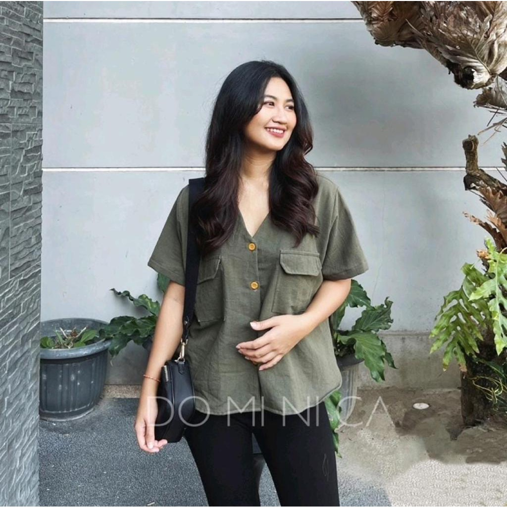 FS - Sandra Blouse Oversize Korean Style / Diana Top Kemeja Wanita Lengan Pendek Jumbo XL Outfit Kuliah / Caca Blouse