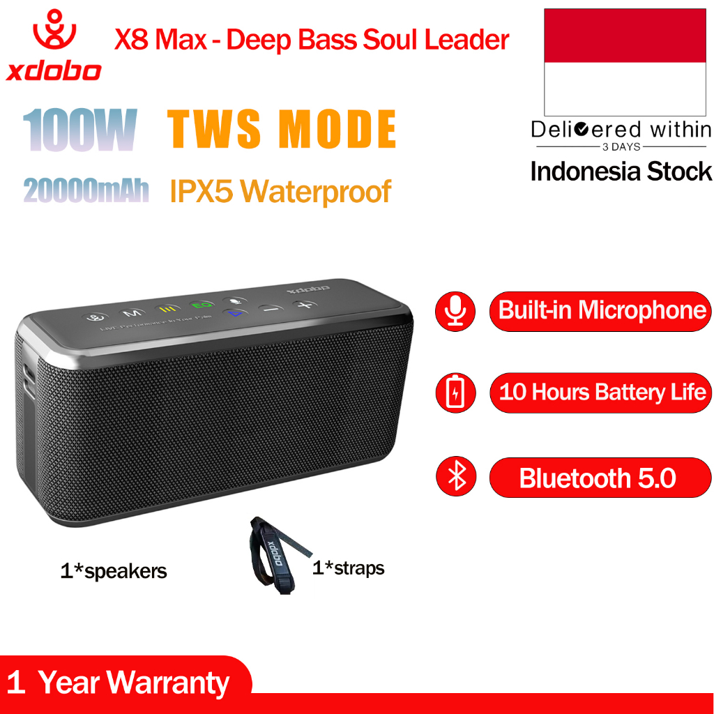 XDOBO X8 MAX 100W Portable Wireless Bluetooth Speaker TWS Mode Speaker IRX5 Waterproof Speaker