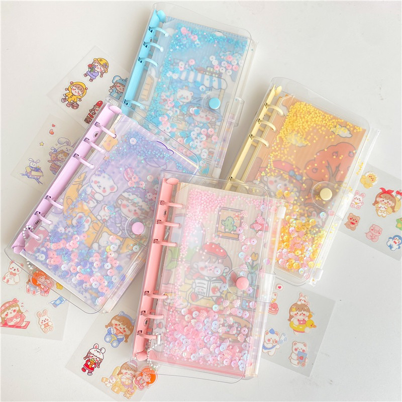 

Buku Binder ins isi 90 lembar lucu Korean style spiral notebook PVC clear cover 6 ring Buku catatan isi ulang loose-leaf Akaun tangan transparan Daily planner DIY scrapbook Cute